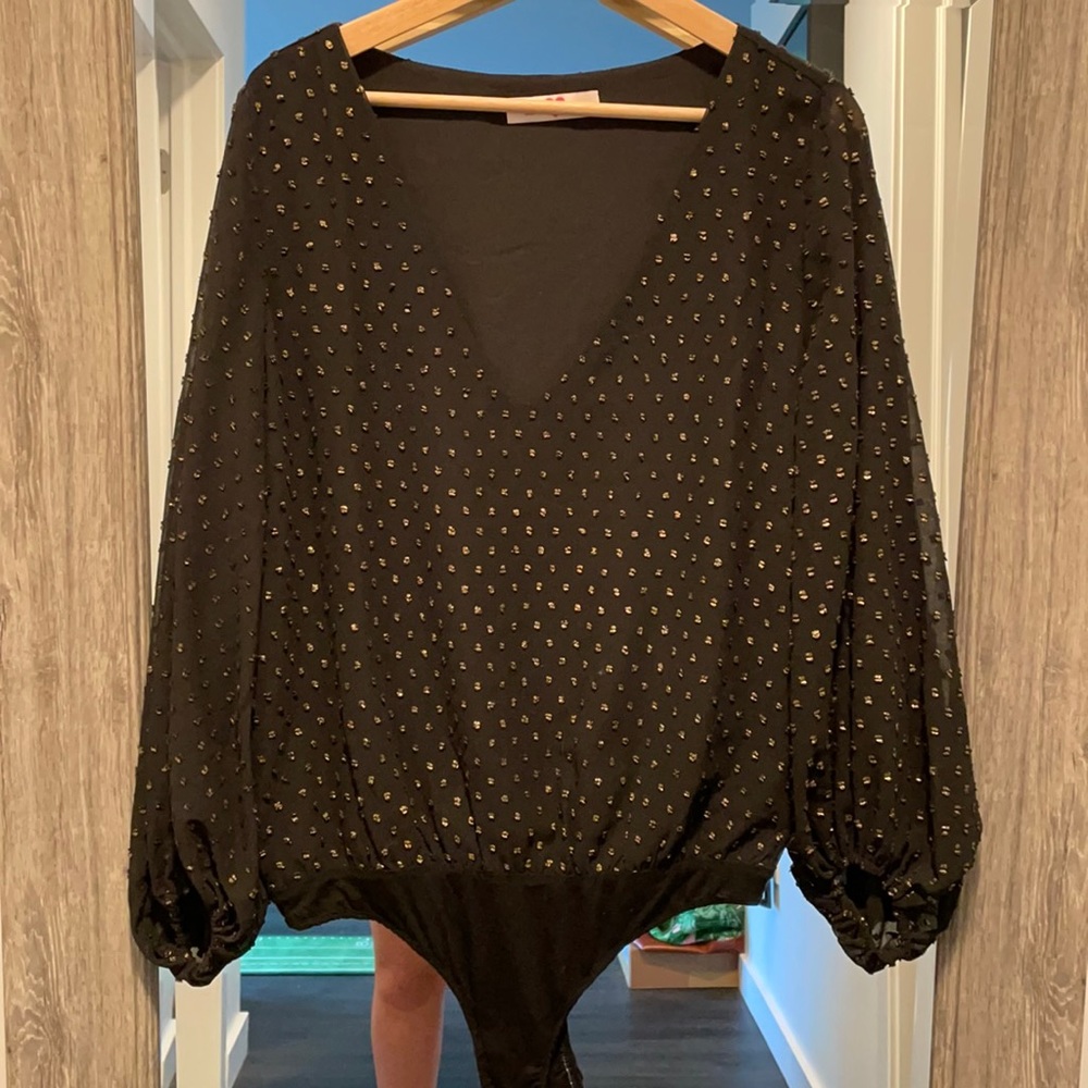 BUDDY LOVE Black & Gold Polka Dot Bodysuit